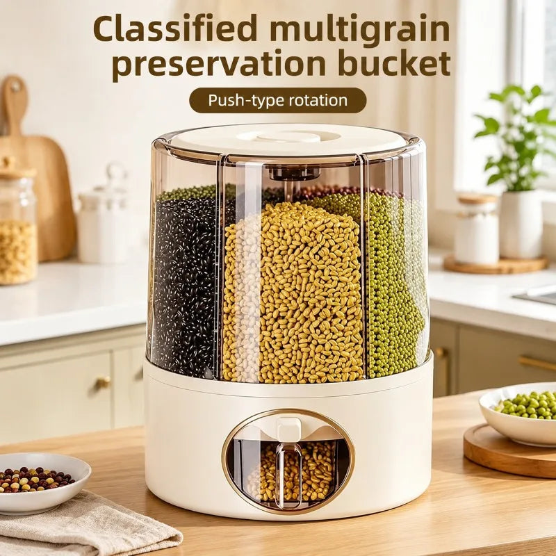 Rotary Divided Rice Bucket Household Grains Storage Container Insect‑Proof Moisture‑Proof Sealed Cereal Tank for Kitchen Pantry