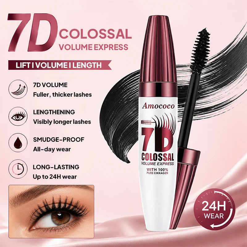 Amococo 2/4pcs 7D Mascara Black Volume Mascara for Eyelashes Eye Makeup Mascara for Women Long Lasting Lash Makeup Easy Apply Daily Beauty Cosmetic Makeup Gift