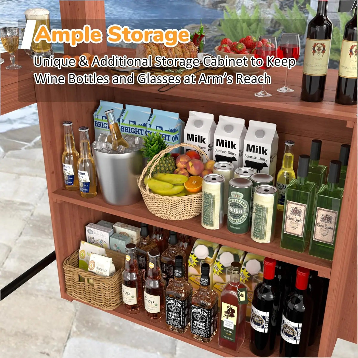 6 x 8.5FT Wood Outdoor Bar Gazebo, Entertainment Bar with TV Mount, Customized