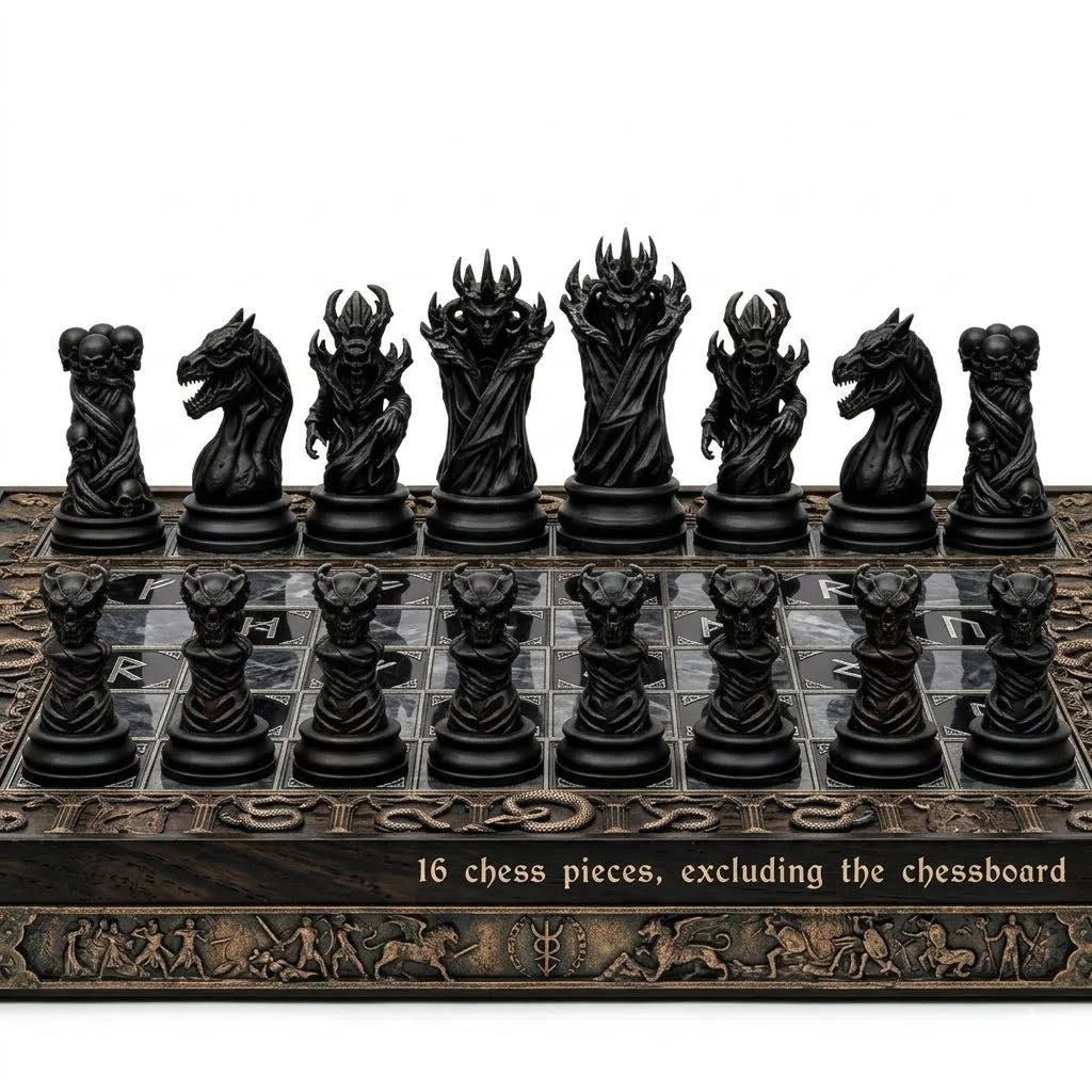 16 Pcs Gothic Vampire Demon Skull Chess Pieces, Dark Devil Sculpted Chessman, Medieval Undead Skeleton Themed Tabletop Ornament