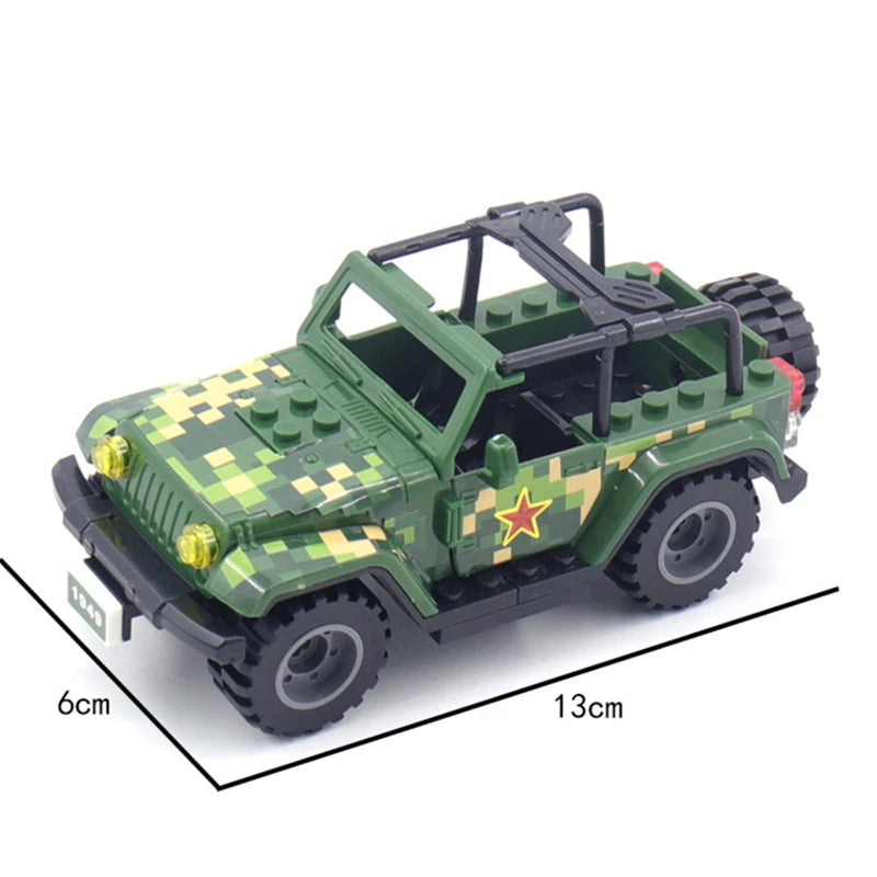 Militarys Riot Truck Helicopter Camouflage Commando Wranglers Car Off Roader Building Blocks Classic Model Sets Bricks Kids Kits