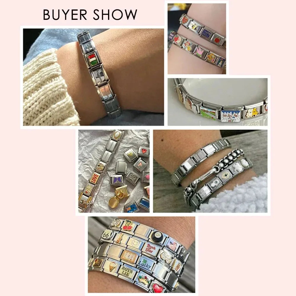 100pcs Italian Charm Stainless Steel 9mm Colorful Style Elastic Bracelet for Woman Men DIY Making GIft Dropshipping Wholesale
