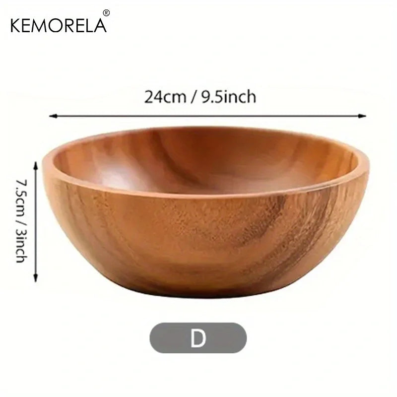 1PCS Acacia Wooden Salad Bowl Kids Anti-scalding Wooden Bowl Suitable for Fruit Vegetable Ice Cream Decoration