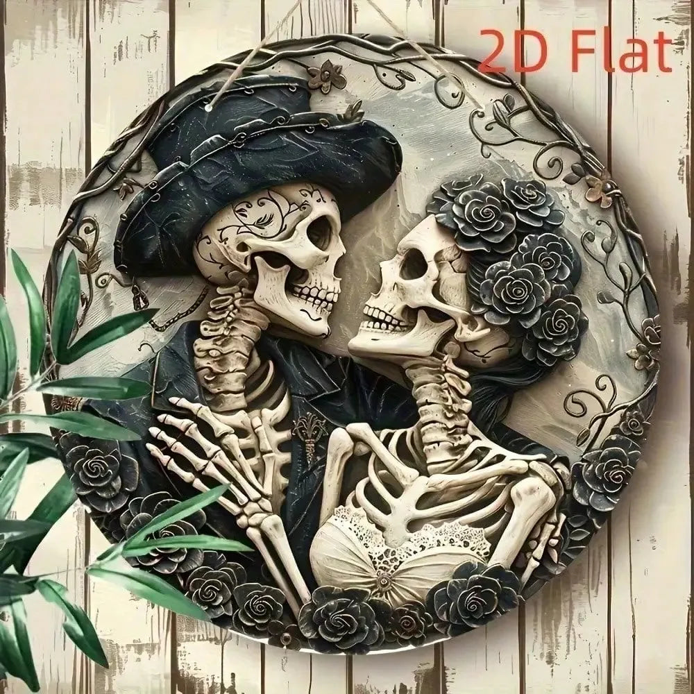 Gothic Skull Wall Decor Skeleton Art Plaque Dia de los Muertos Sign Unique Gift