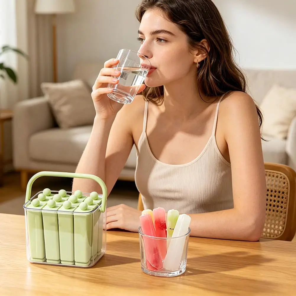 Food Grade Silicone Ice Pop Mold Ice Tray With Lid Handle Diy Juice Coffee Easy Release DIY Popsicle Jelly Frozen Dessert Making