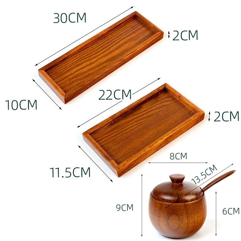Wooden Seasoning Jar Creative Kitchen Retro Salt Sugar Pot Seasoning Storage Jar With Lid Spoon Wooden Tray Storage Containers
