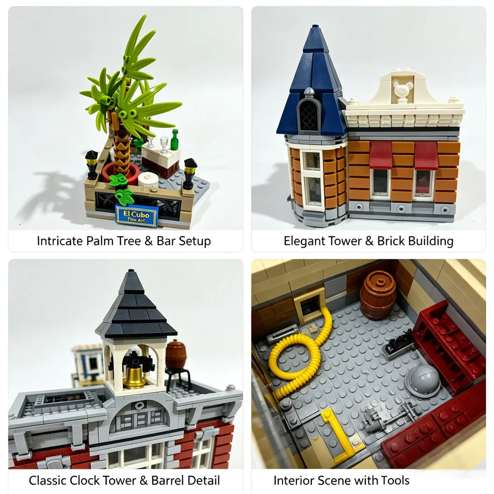 Large Classical Architecture Collection Building Blocks Set City Street Model Bricks Bank Assembly Square Fire Brigade Grand Emporium Combination Design Difficult Assembly Bricks Home Decoration For Adult Collectors