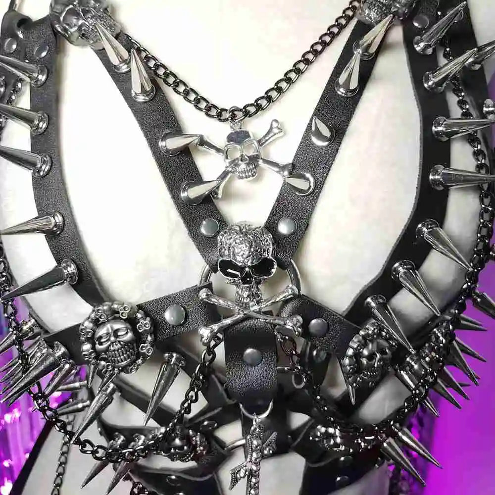 Women's Black Skull Grunge Goth Halter Top Punk Rock Spikes Cross Chain Studded Y2K Emo Harajuk Shirt for Gothic ALT Clothing