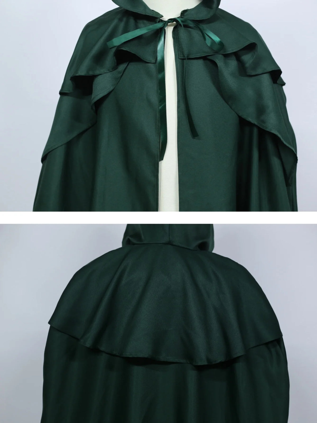 Medieval Vintage Hooded Long Cos Cloak, Dark Green Double Lapel Tie Cape, Unisex Ranger Hunter Wizard Role Play Costume, Retro Gothic Cosplay Coat for Halloween Stage Performance