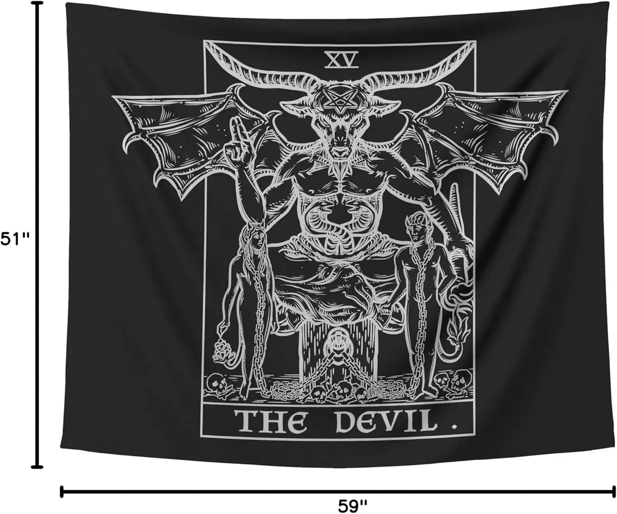 VIKAMA Devil Tarot Tapestry (Black And White) - Bavermott - Gothic Evil Witch Halloween Home Decoration Wall Hanging