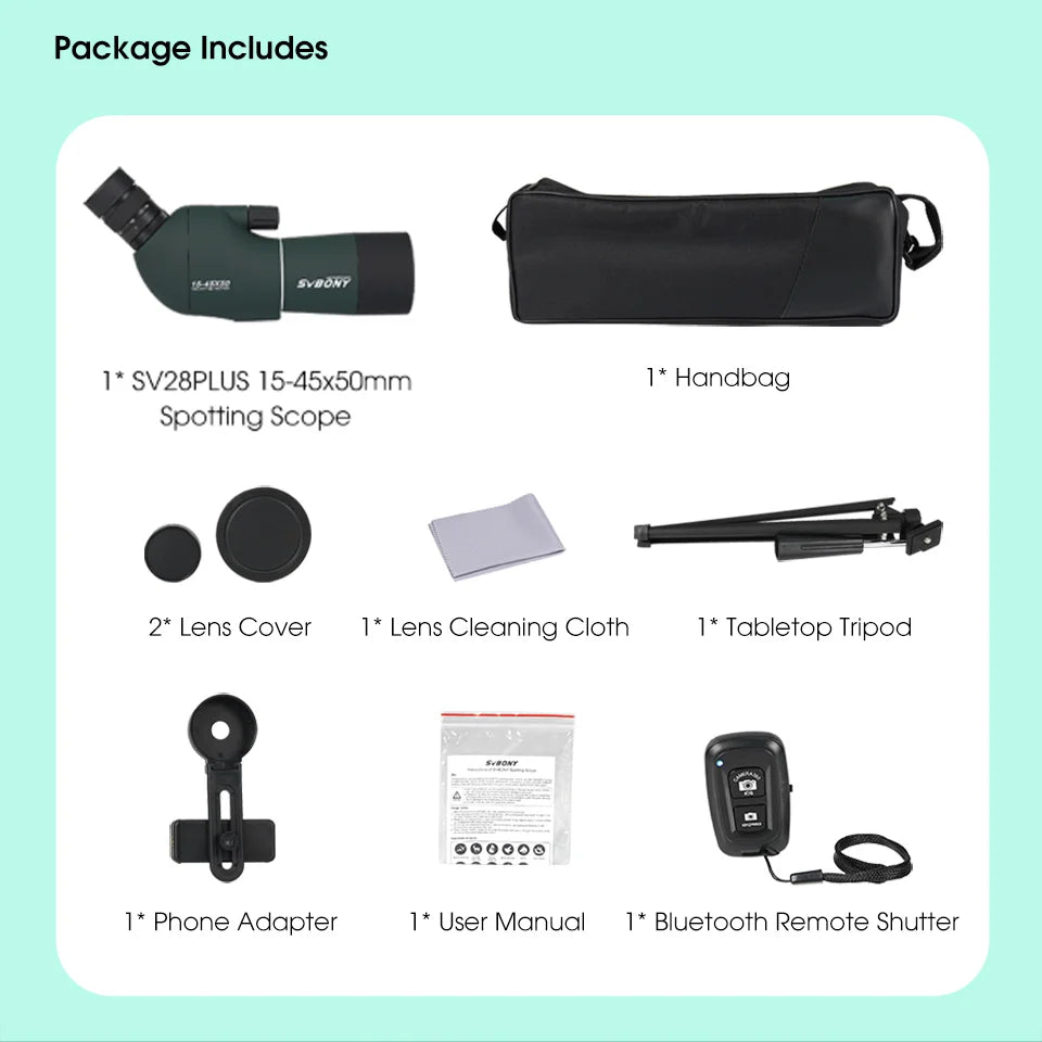 Svbony SV28plus 50/60/70mm Spotting Scope Powerful Zoom Telescope Long Range PORRO Prism Suit Archery Target Shooting Camping