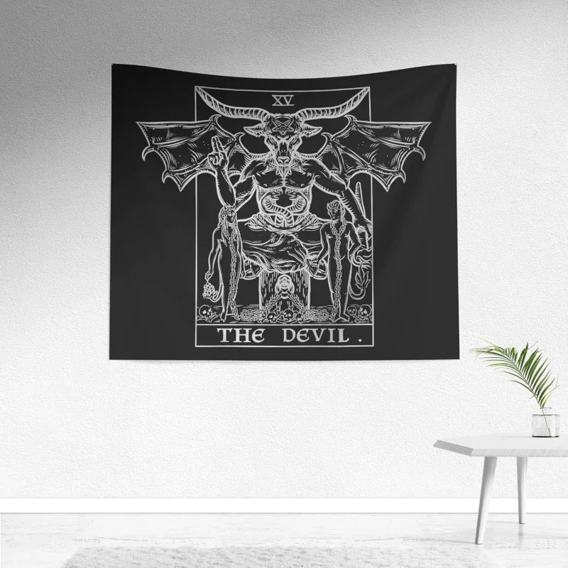 VIKAMA Devil Tarot Tapestry (Black And White) - Bavermott - Gothic Evil Witch Halloween Home Decoration Wall Hanging