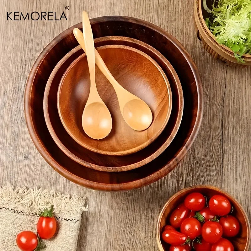 1PCS Acacia Wooden Salad Bowl Kids Anti-scalding Wooden Bowl Suitable for Fruit Vegetable Ice Cream Decoration