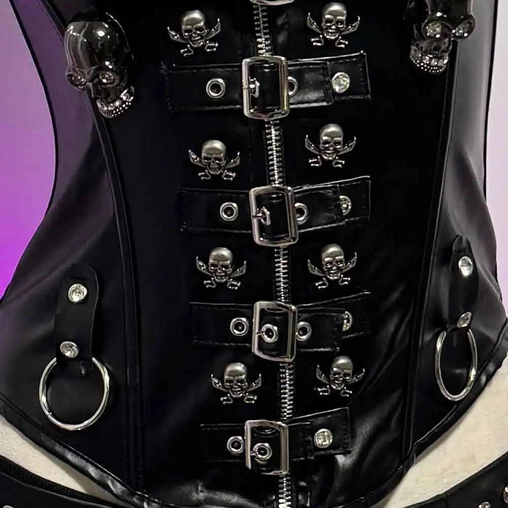 Y2K Gothic Emo Punk Top with Skull Grunge PU Leather Goth Tank Clothing ALT Rave Festival Vkei Cybergoth for Women