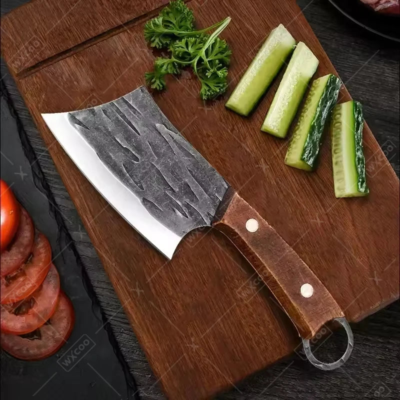 WXCOO Forged Butcher Knife Kitchen Chef Knife Stainless Steel Utility Knife Multifunctioanl Wooden Handle Fruit Slicing Househol
