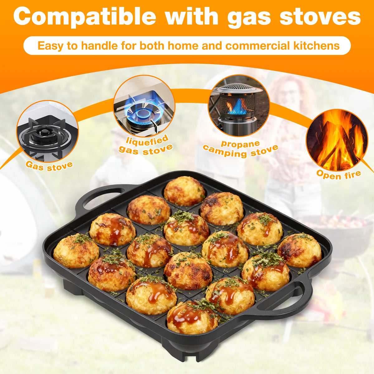 Takoyaki Pan 16 Hole Octopus Ball Maker Cooking Plate for Gas Stove Authentic Osaka Street Food Cooker Takoyaki Maker for Baking