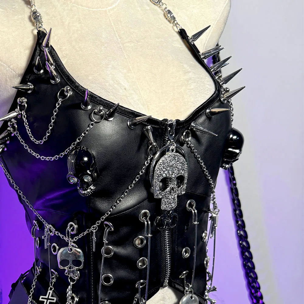 Goth Top Y2K Clothes Women's Tanks Emo Clothing Gothic Boho Tops with Spikes Skull Punk Rock Teens Rave Festival Spiked Grunge