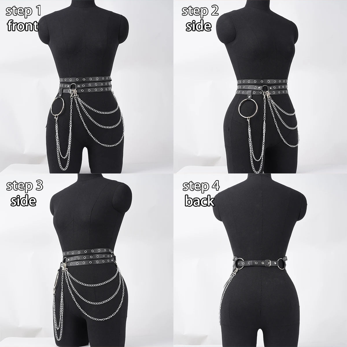 Punk Gothic Adjustable Multi‑layer PU Leather Waist‑leg Harness Belt with Chain Decor for Women, Street‑style Body Chain Accesso
