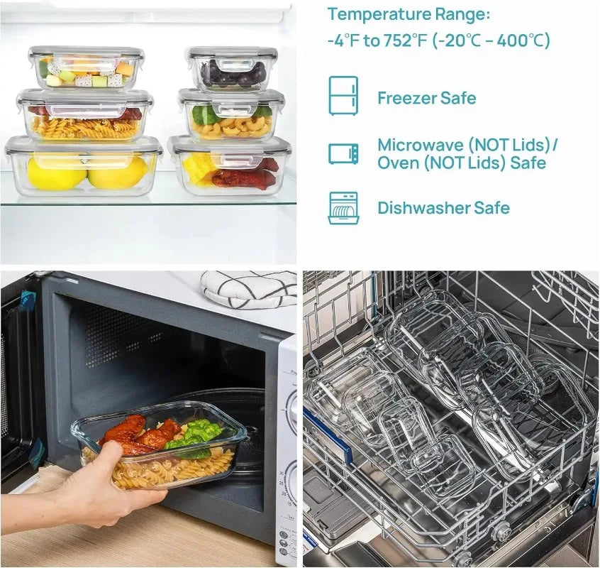 18‑Pack Glass Food Storage Containers with Airtight Lids, Leak‑Proof Clear Glass Meal‑Prep Boxes, Stackable Microwave Freezer Dishwasher‑Safe Lunch Container Set for Kitchen Food Storage