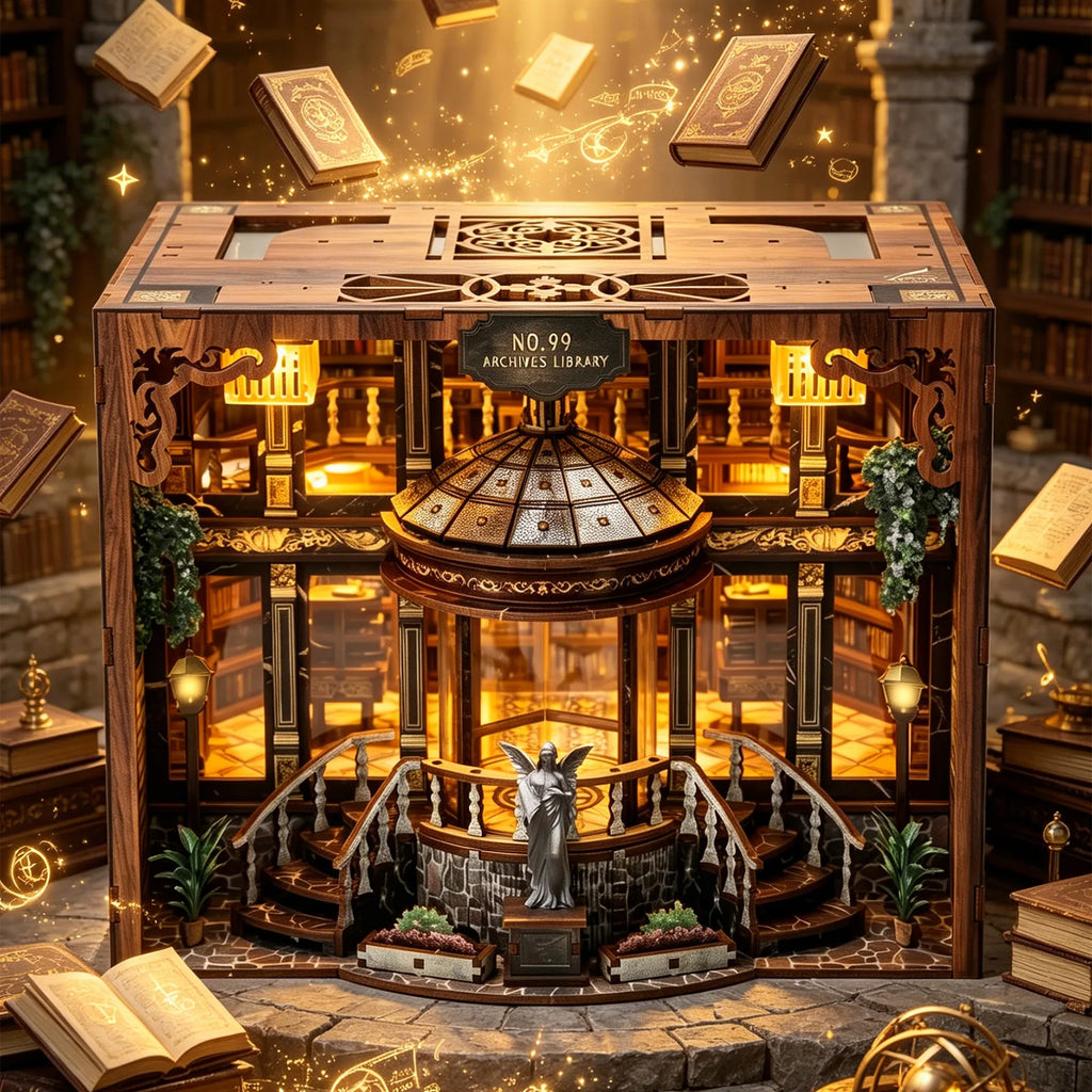 NEW DIY Book Nook Wooden Miniature Model Kits No.99 Archive Library Bookend 3D Puzzle for Friends Birthday Gifts