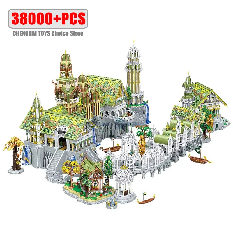 European Elf City Building Blocks Set Nine-in-one Giant Palace Models Bricks Desktop Decoration Diy Toys For Kids Holiday Gifts