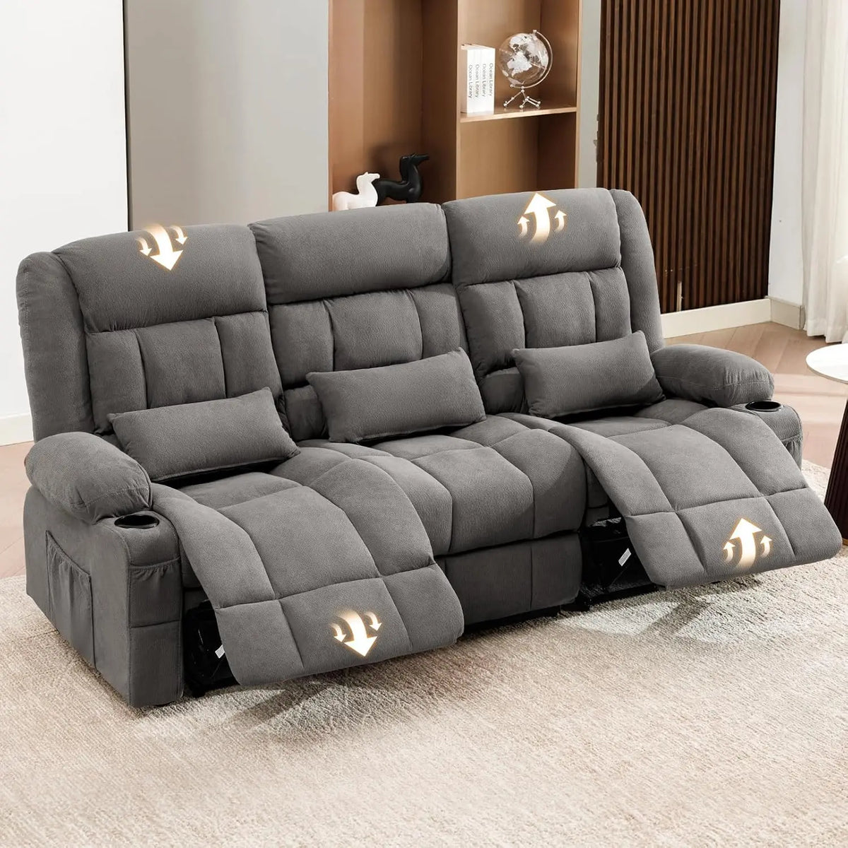 Reclining Sofa with Cup Holders for Living Room 3 Seat Manual Sofa Recliner with Side Pocket, Customized