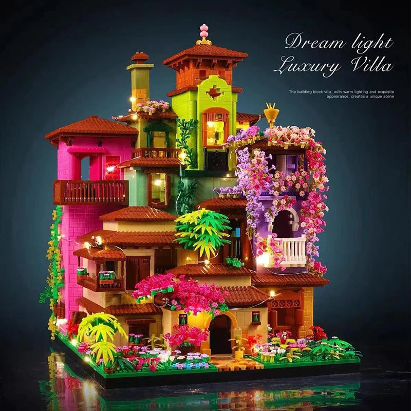 6180PCS Magic Castle Sakura House Building Blocks City Street Model With LED Lights Mini Bricks Toys Children's Christmas Gifts