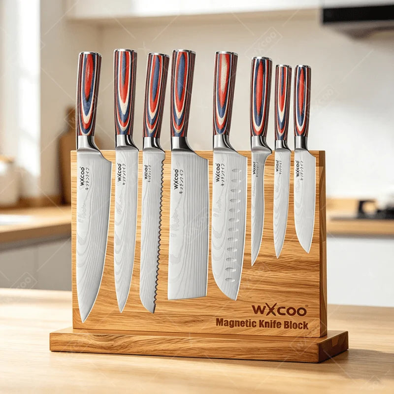 Home Kitchen Double-sided Wooden Magnetic Knife Block No Drilling Storage Organizer High Quality Kitchen Accessories