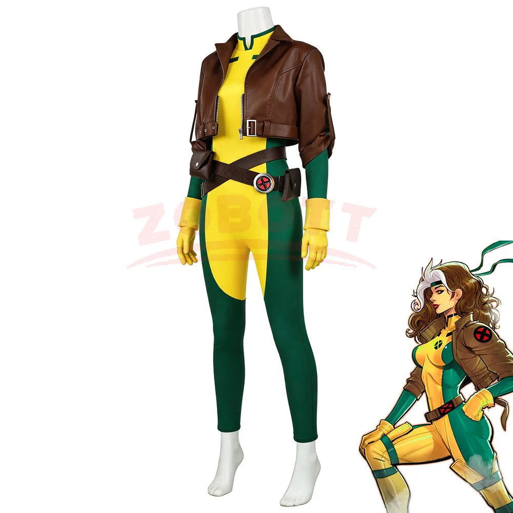 Rogue Cosplay Costume Fantasia X 97 Roleplay Jumpsuit Coat Belt Outfits Halloween Carnival Party Clothing