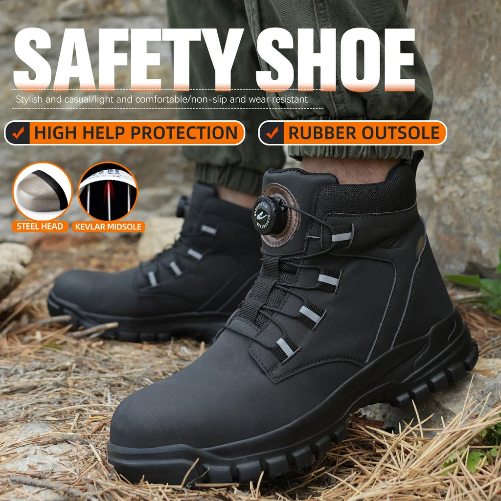 Rotating Button Work Shoes for Men Anti Puncture Protective Boots Sneakers Waterproof Work Safety Shoes Non Slip Steel Toe Shoes
