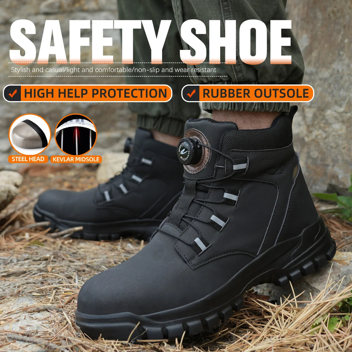Rotating Button Work Shoes for Men Anti Puncture Protective Boots Sneakers Waterproof Work Safety Shoes Non Slip Steel Toe Shoes