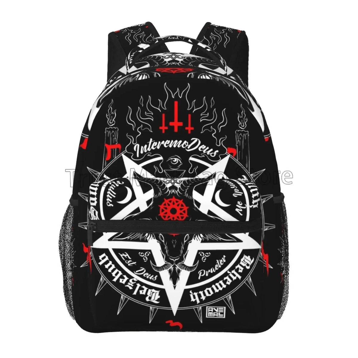 Satanic Occult Black Satan Skull Dead Goat Head Graphic Print Laptop Backpack Unisex Large Casual Shoulder Bags Travel Daypack