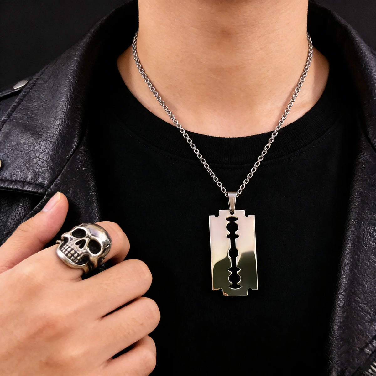 Hiphop Razor Blade Pendant Necklace Men Gothic Punk Stainless Steel Male Knife Double Edge Razorblade Shaver Shape Chain Jewelry