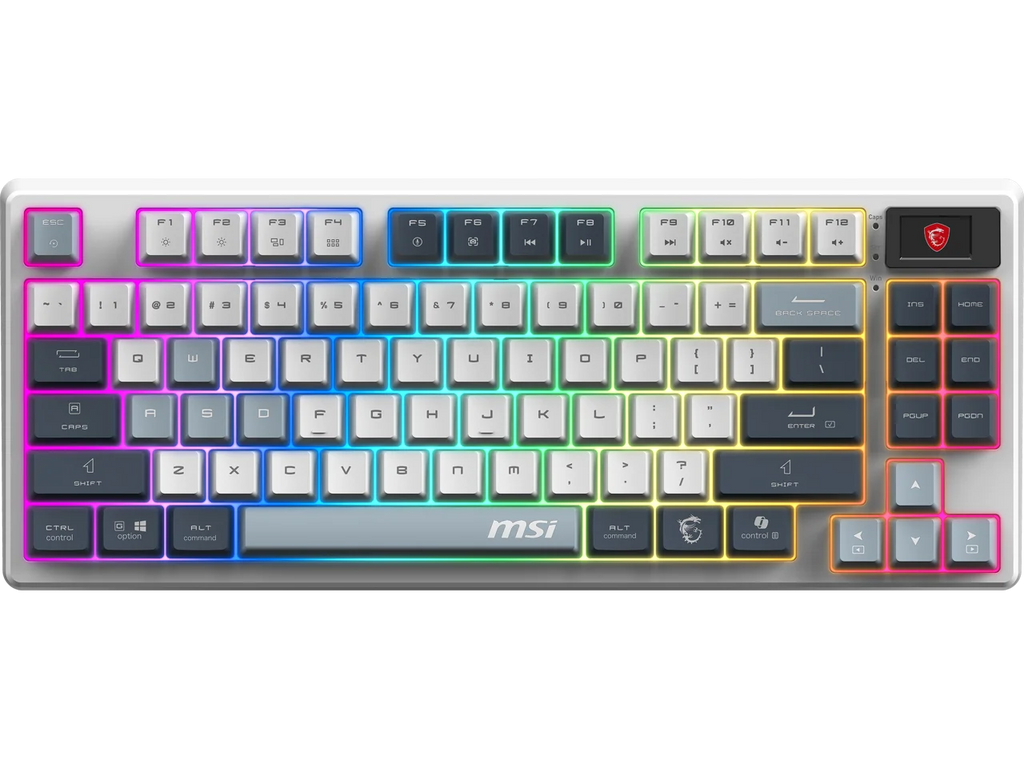 MSI Forge GK600 TKL Wireless Gaming Keyboard - Mechanical Linear Switches, Dye-Sublimated PBT Keycaps, Anti-Slip Base, RGB, USB 2.0, Bluetooth, 2.4 GHz - White