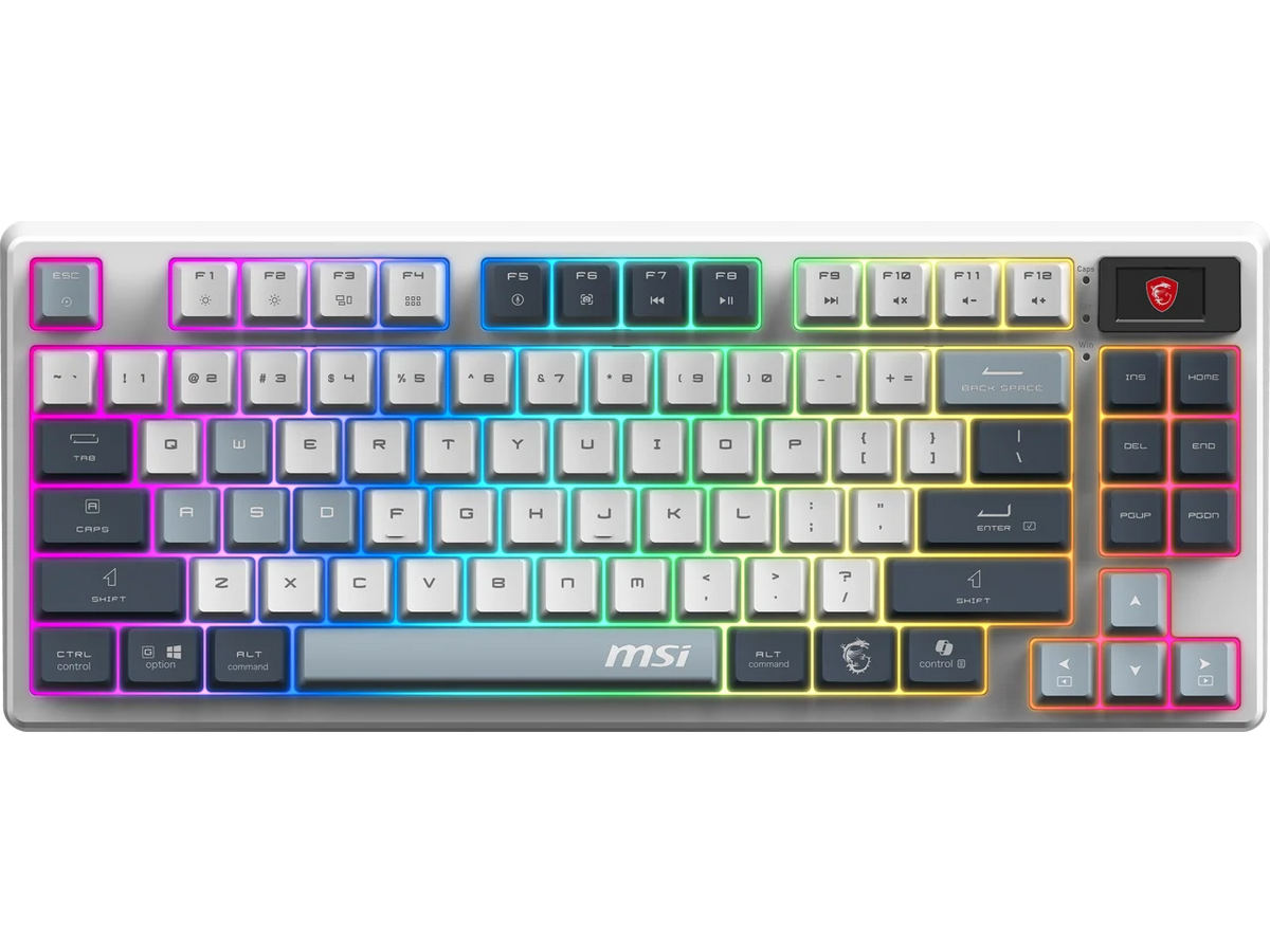 MSI Forge GK600 TKL Wireless Gaming Keyboard - Mechanical Linear Switches, Dye-Sublimated PBT Keycaps, Anti-Slip Base, RGB, USB 2.0, Bluetooth, 2.4 GHz - White