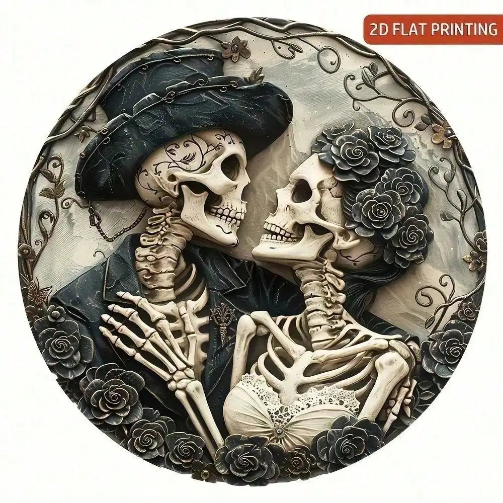 Gothic Skull Wall Decor Skeleton Art Plaque Dia de los Muertos Sign Unique Gift