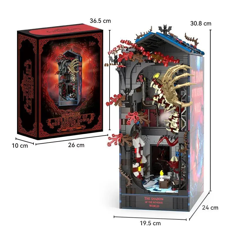 Strangered Story Upside Down Vecna Monster House Book Nook Kit Building Blocks 3D Puzzle Bookshelf LED Bricks Toys For Kids Gift