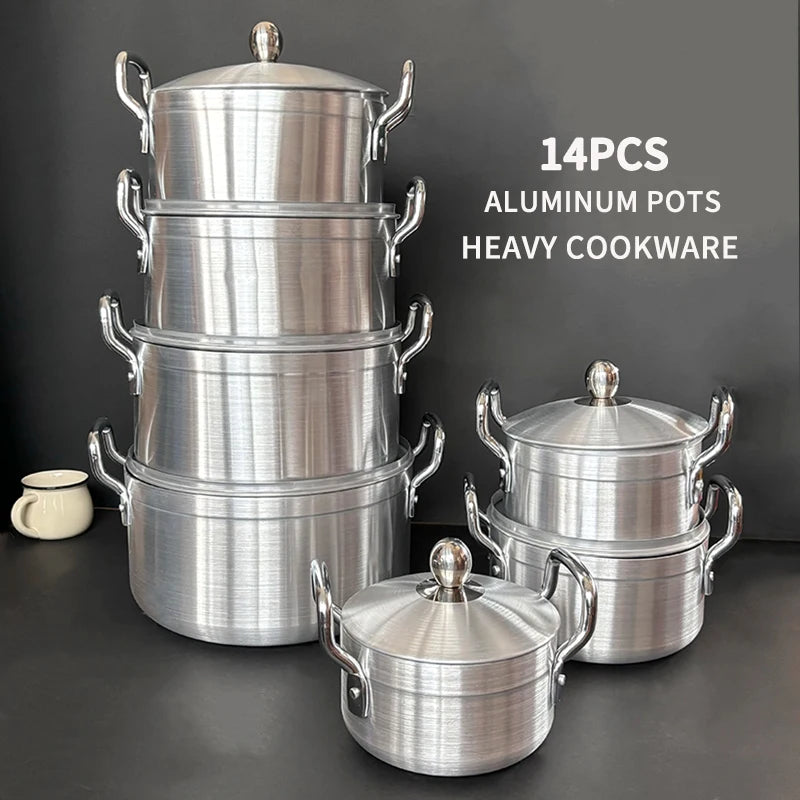Wholesale Aluminum Kitchenware Set Soup Pot Thickened Cookware Set Hot Selling Soup Pots 14pcs Juego De Ollas Casseroles