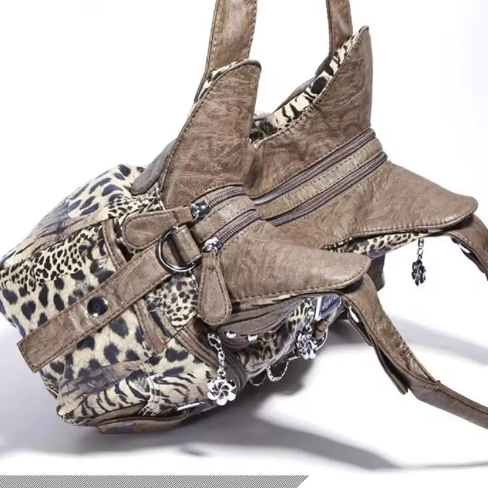 Versatile Women Handbags Leopard Shoulder Bag Top-handle Bag Fashion Satchel Dumpling Pack Shoulder Bag Large Tote Bag Purse