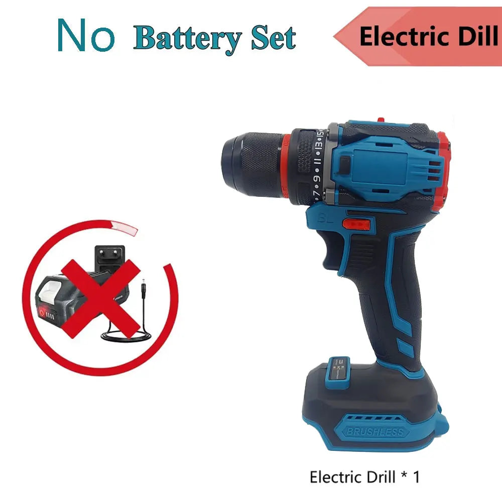Brushless Cordless Electric Drill and Screwdriver 2-Speed Impact Power Tool for Home DIY and Professional with NoBattery Use 18v