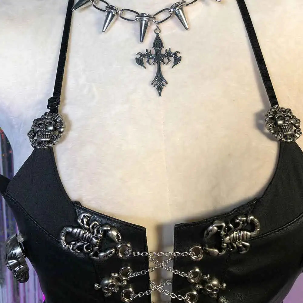 Women's Y2K Goth Top Emo Clothing Gothic Boho Cross Punk Rock Tank Skull Bra Grunge T-Shirt for Teens Rave Festival Wear