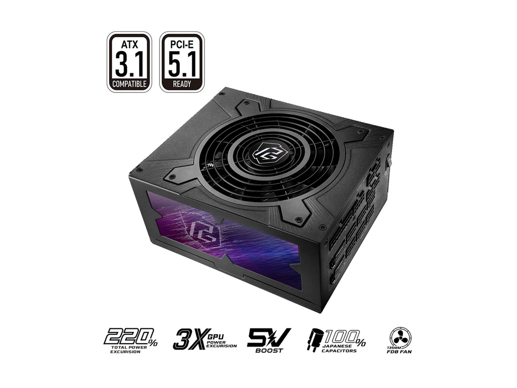 ASRock PG-1300G 1300 W Power Supply ASRock WS XE 360D 360mm AIO Liquid CPU Cooler for Intel Xeon LGA 4677/4710, Dual-Pump Redundancy with Buzzer Alarm, Brazed Full-Copper Cold Plate, IP54-Rated Fans,