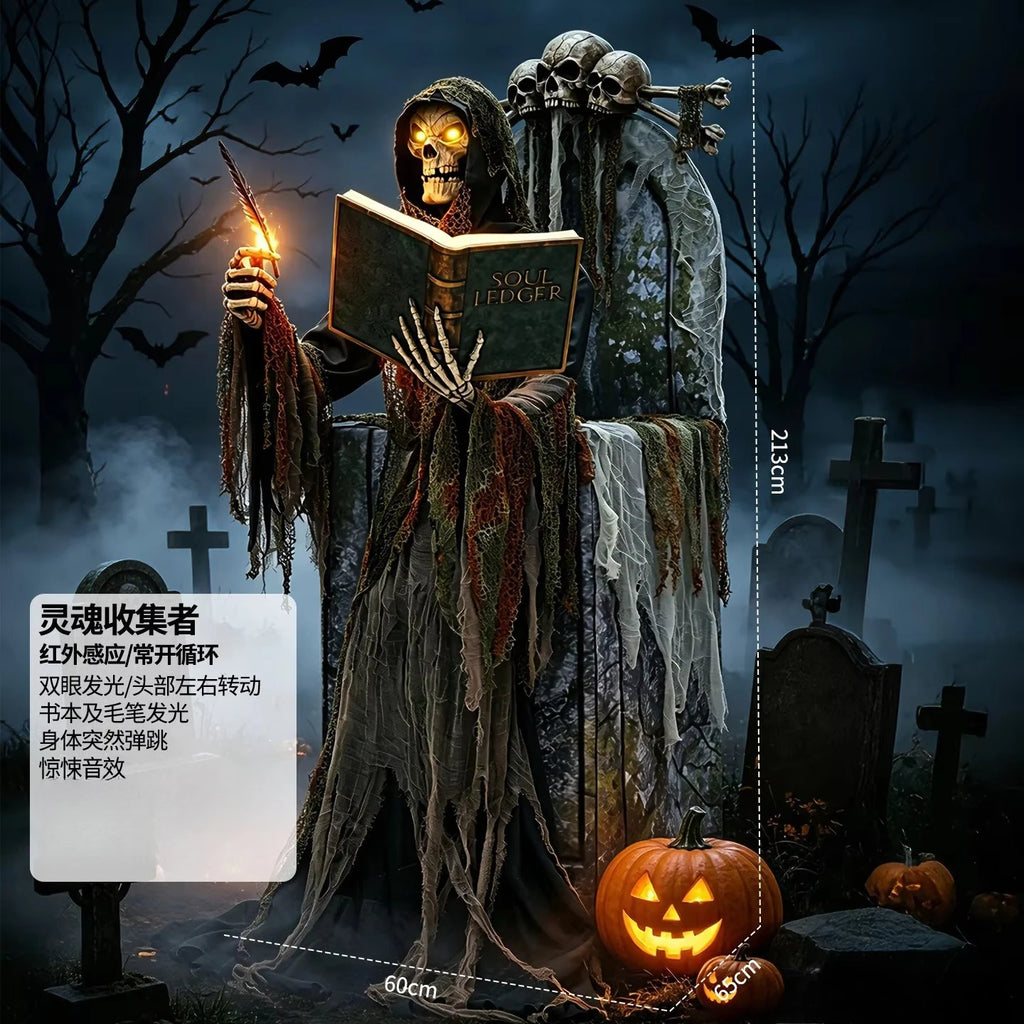 Halloween Animatronics Decoration Large Mechanical Soul Reaper Skeleton Light Up Ornament Haunted House Scene Layout