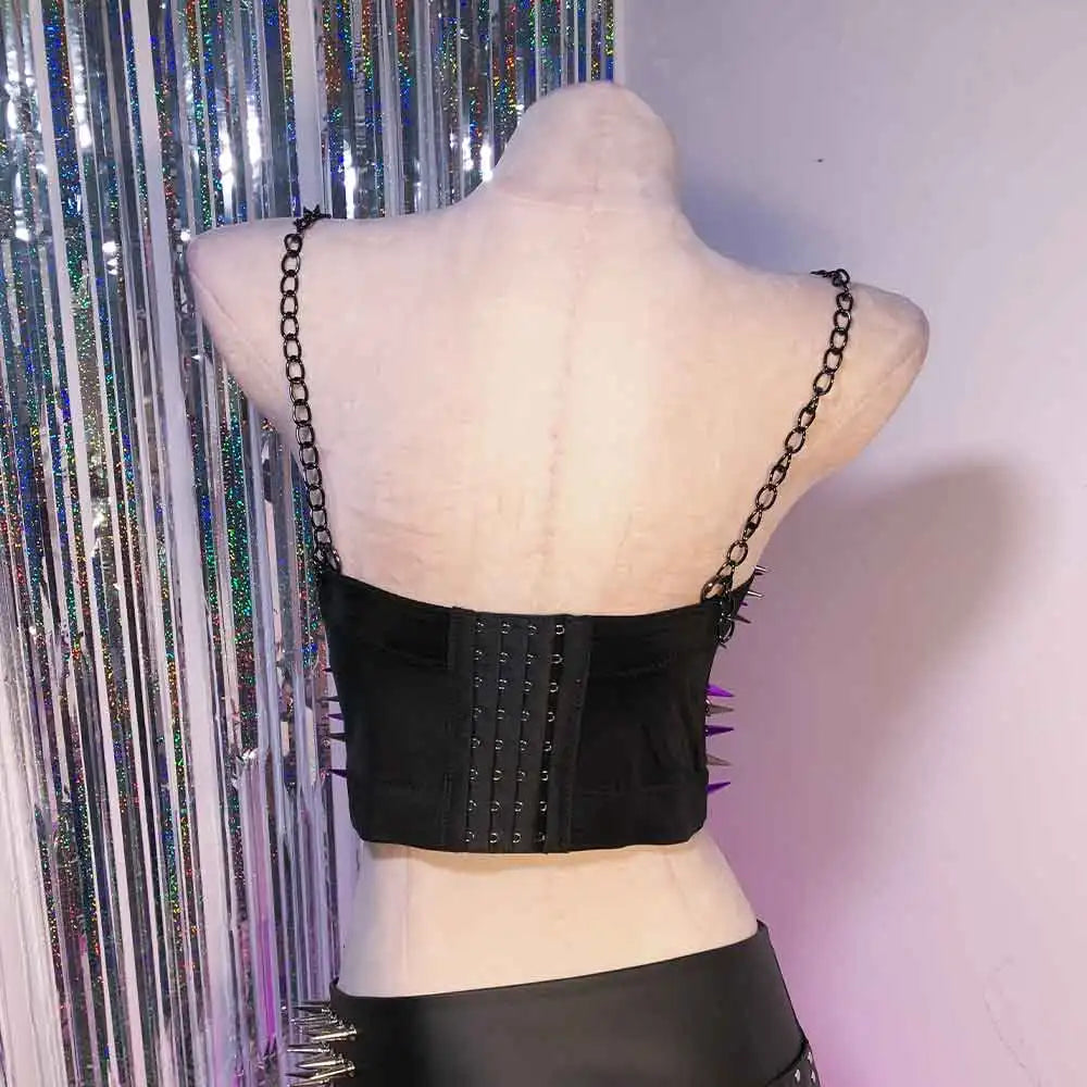 Emo Teen Kawaii Grunge Club Wear Gothic Y2K Vegan Leather TOPS Goth DIY Harajuku Punk Rock Purple Studded E-Girls Eco 90s Fairy