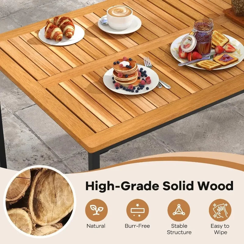 Tangkula 7 Piece Outdoor Dining Set for 6, Acacia Wood Rectangular Dining Table & 6 Armchairs w/Metal Frame, Umbrella Hole