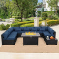 10 Pieces Outdoor Sectional All-Weather Wicker Patio Furniture Set Patio Sectional and Steel Fire Table and Glass, Customized
