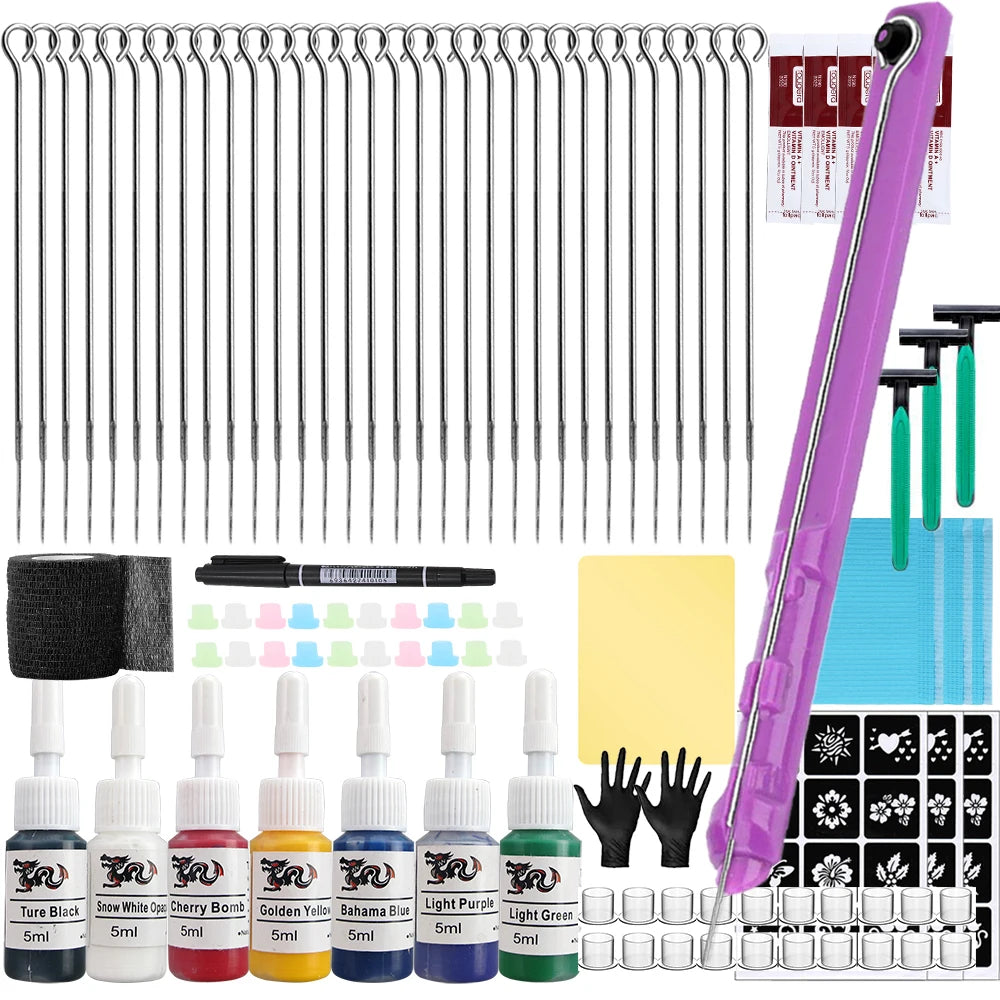 3D Hand Poke and Stick Tattoo Kit DIY Tattoo Ink Needles Set for Body Art Hand Poke Stick Tattoo Beginners Practice Kit