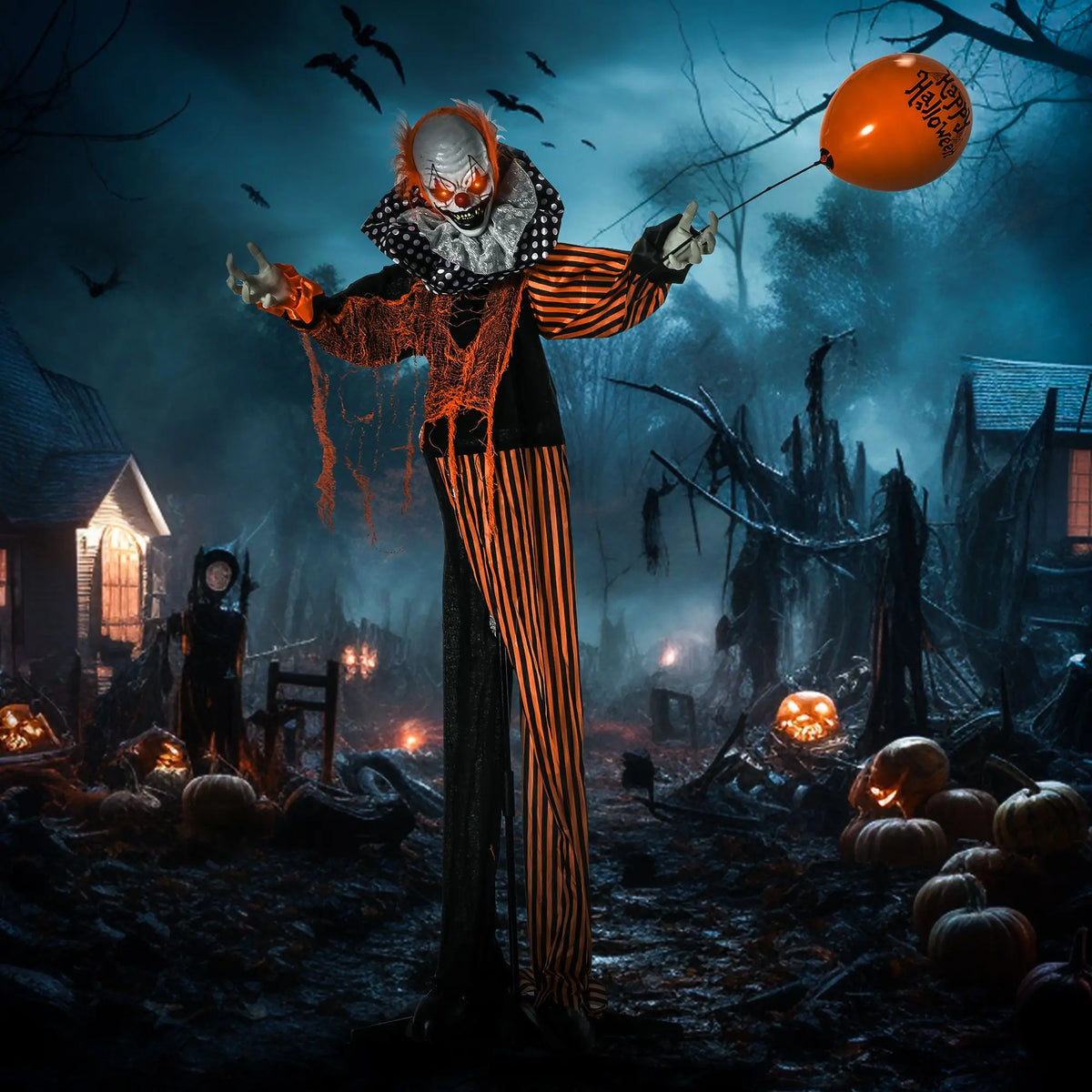 65" Life Size Outdoor Halloween Decorations Talking Circus Clown with A Balloon, Animated Prop