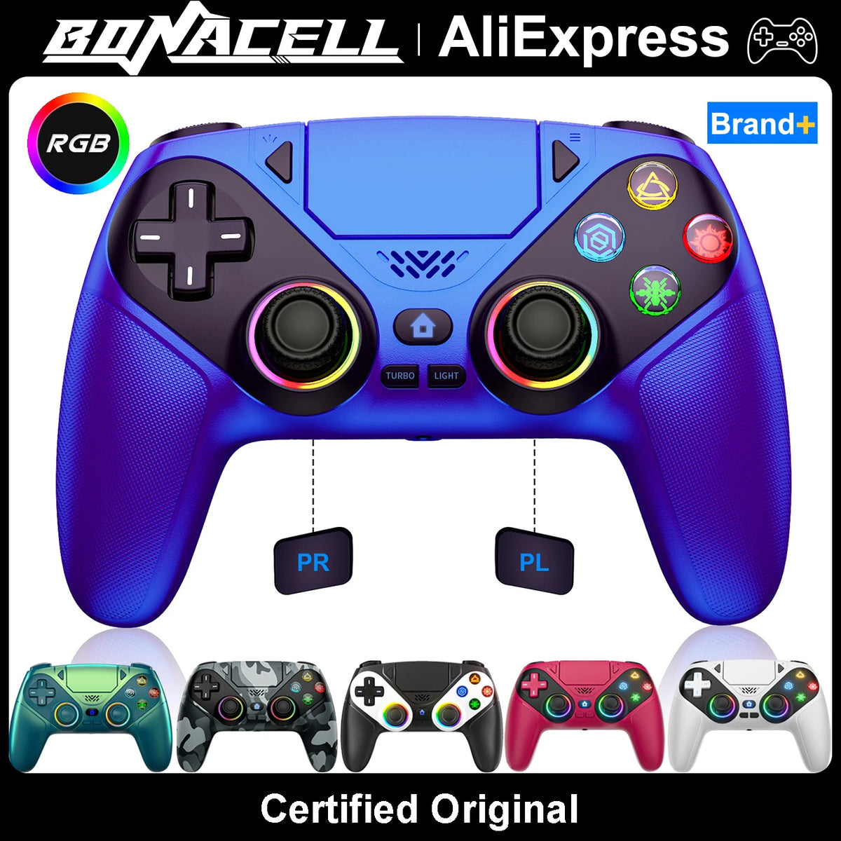 Controller for Playstation 5/PS5/PS5 Pro/Slim/PC,Wireless Gamepads RGB Joystick Turbo/Marco Program Dual Vibrate Game Controle