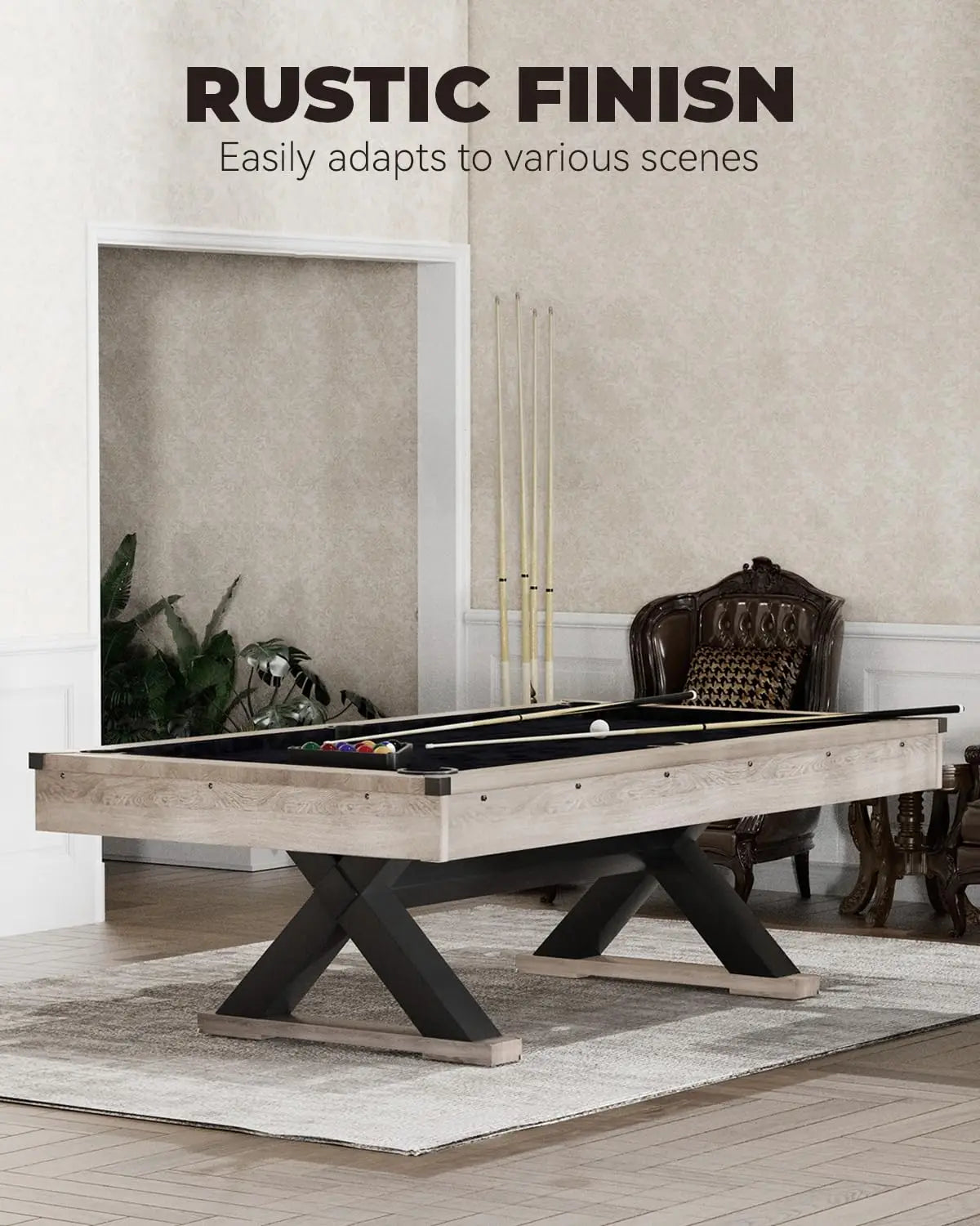 7ft Pool Table, Billiard Set with Accessories - x-Leg Industrial, Customized